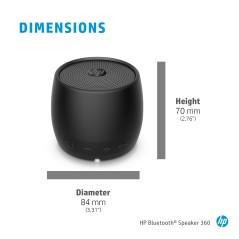 HP Black Bluetooth Speaker 360 - Exceptional Sound Quality, Ultimate Portability & Style | 2D799AA